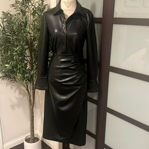 NWT 7 for all Mankind faux leather midi shirt dress